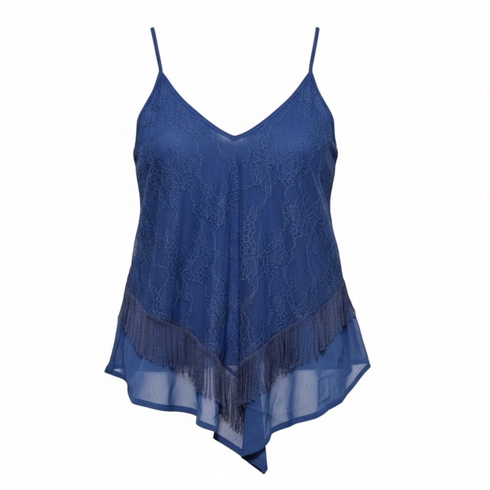 NWT Coco + Jaimeson Royal Blue Lace Fringe Cami Tank Top Size L